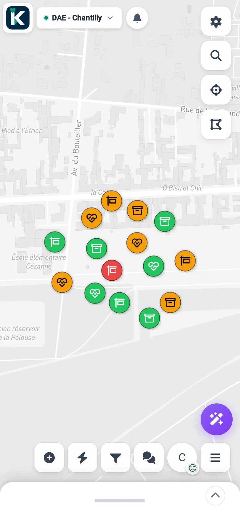 Défibrillateurs géolocalisés sur la carte dans KARTES