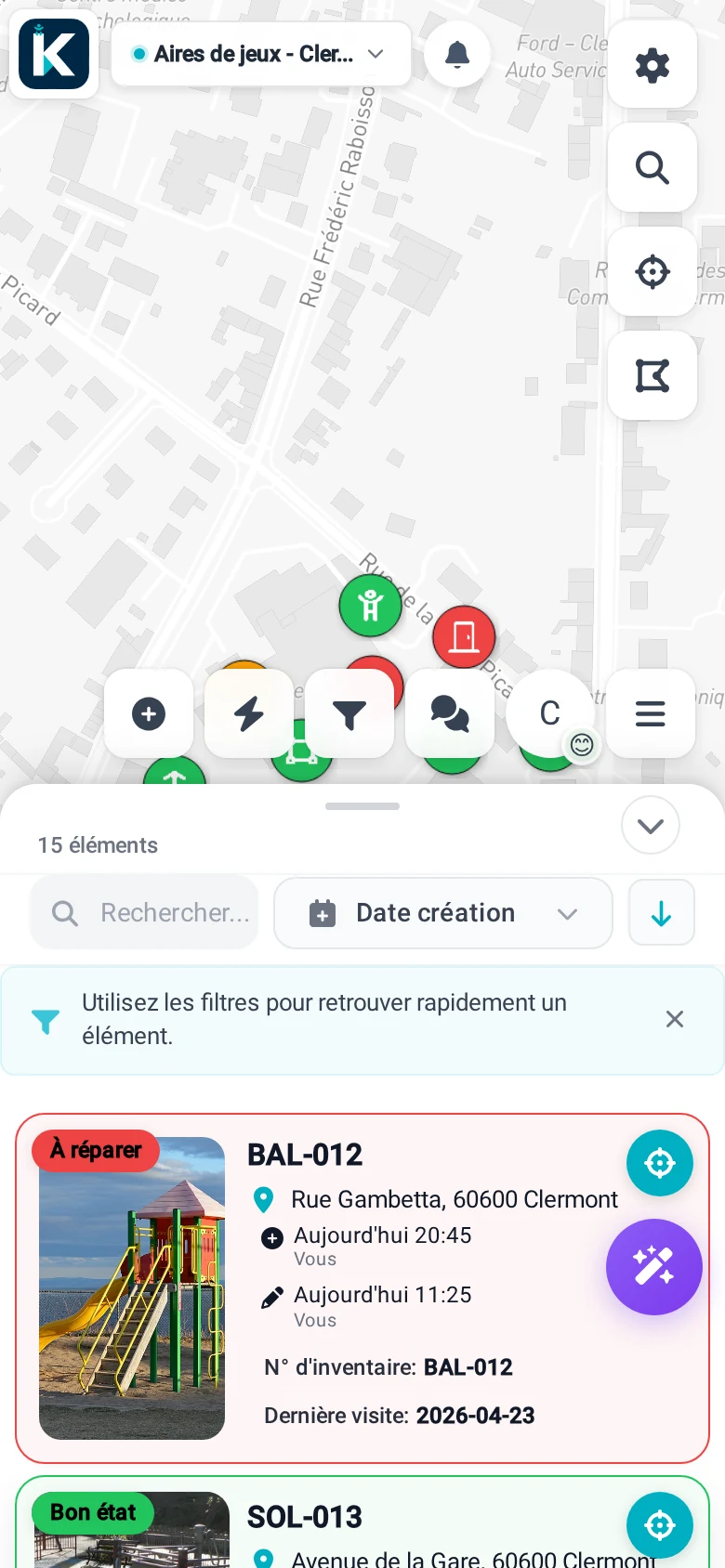 Playgrounds tracking by status in KARTES