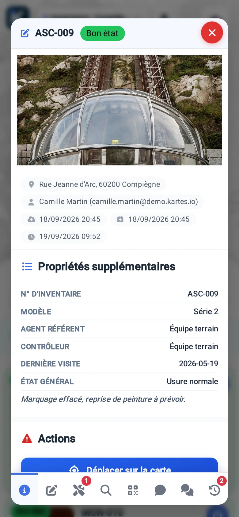 Fiche Ascenseurs avec photo dans KARTES