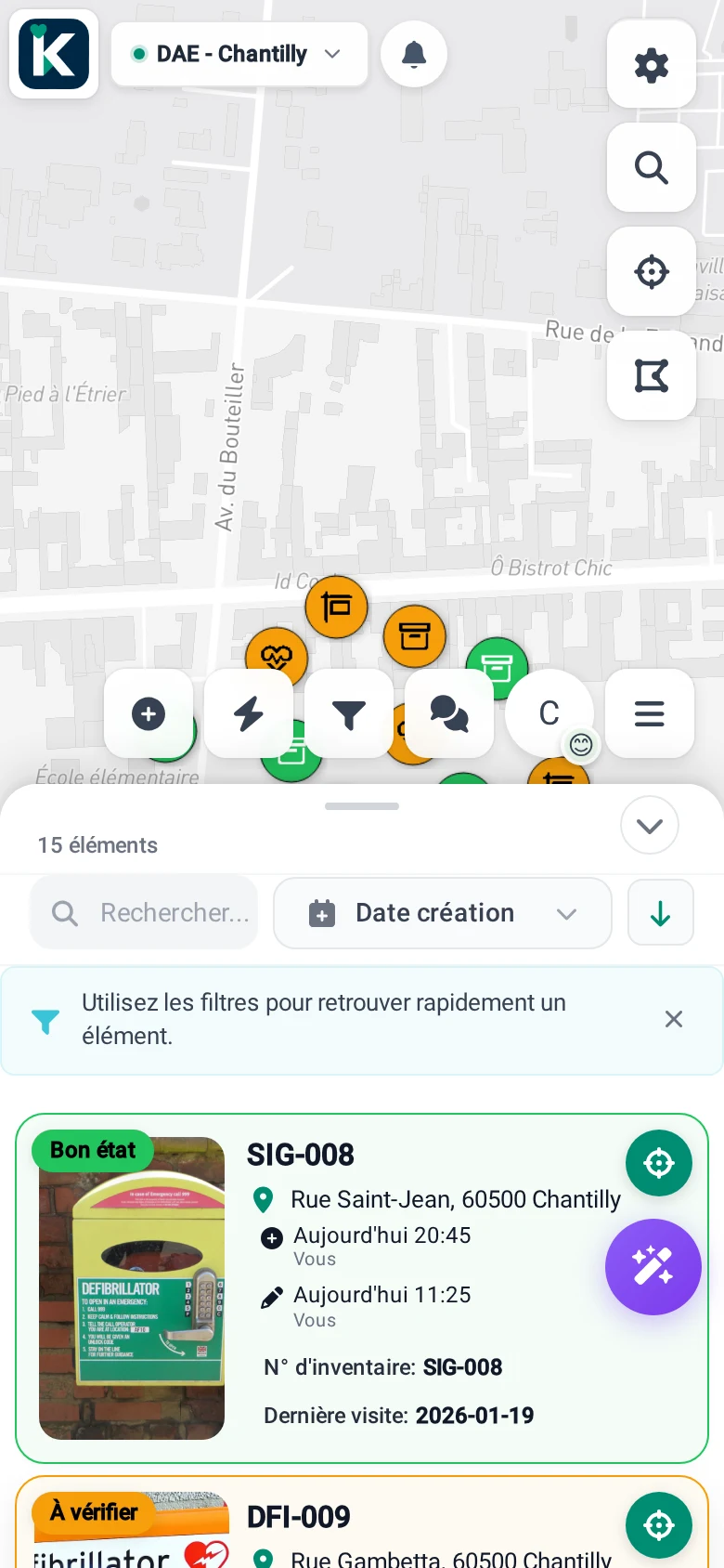 AED tracking by status in KARTES