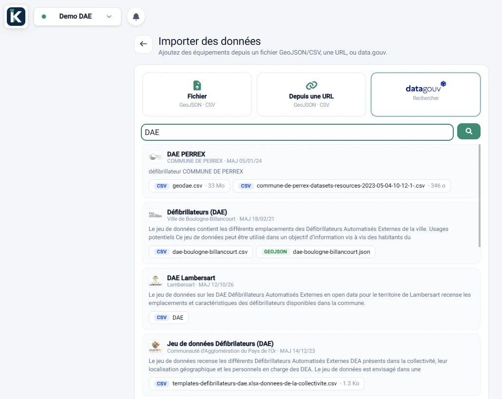 Data import and data.gouv connection in KARTES