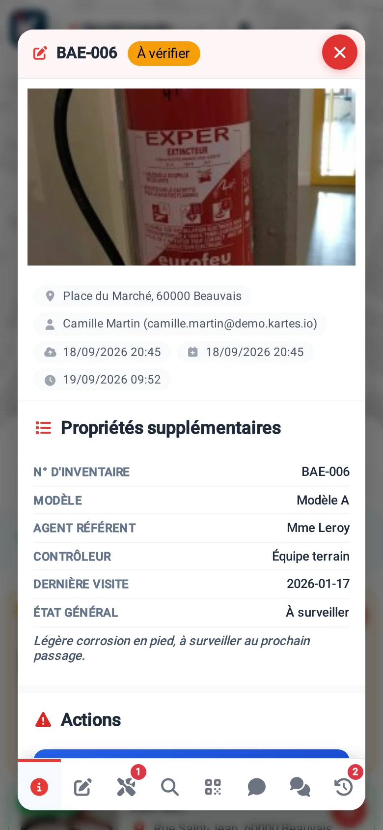 Fiche Incendie avec photo dans KARTES