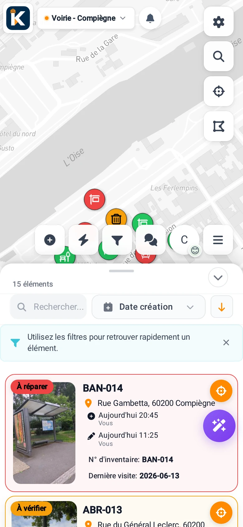 Asset tracking by status in KARTES