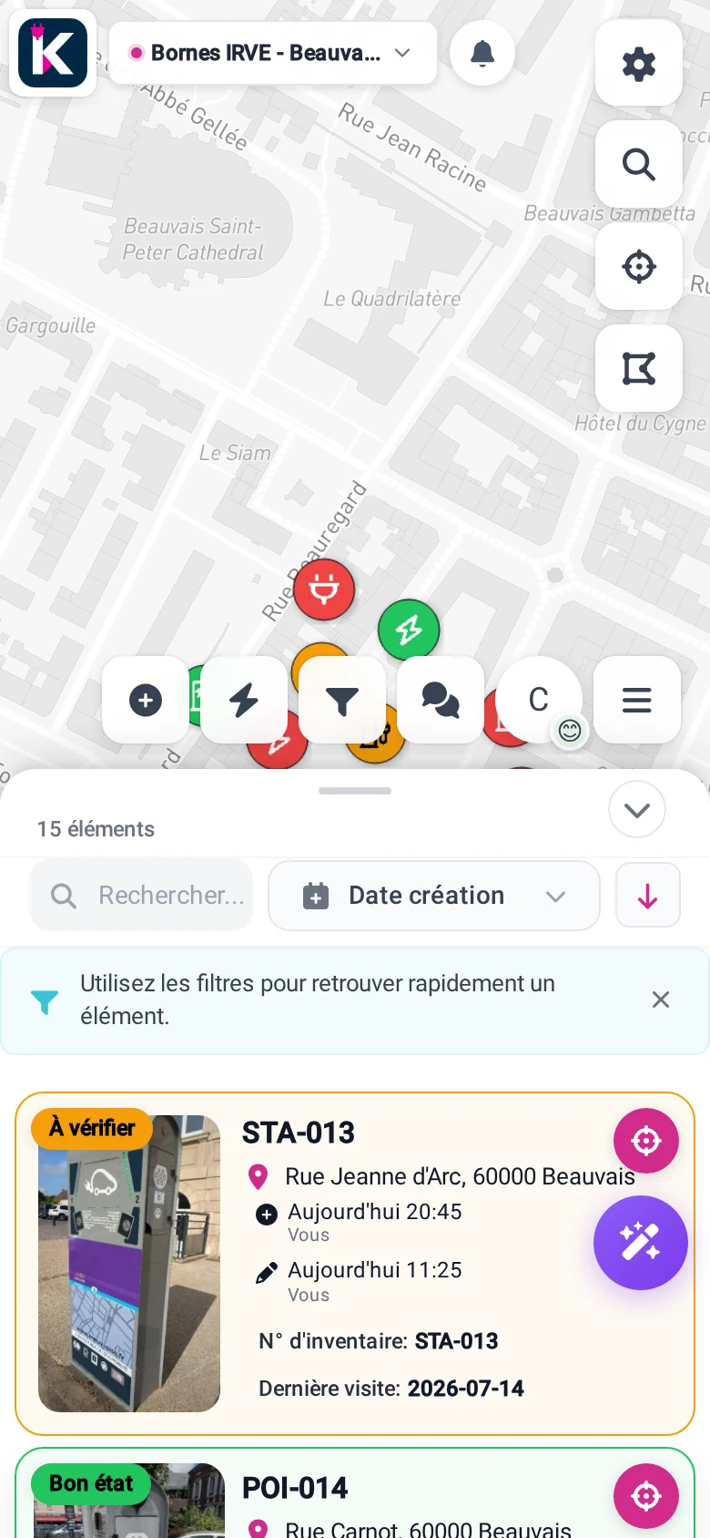 EV charging tracking by status in KARTES