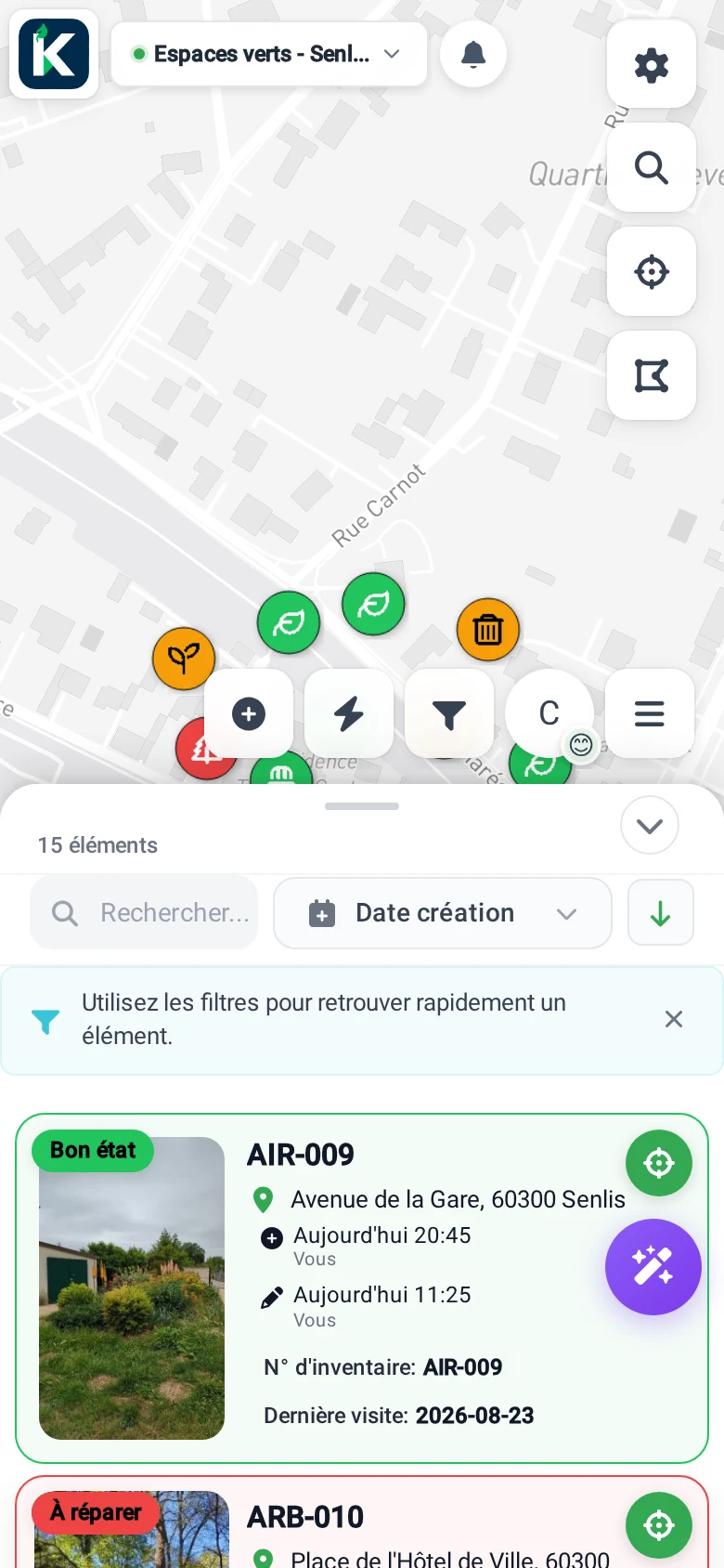 Nature tracking by status in KARTES