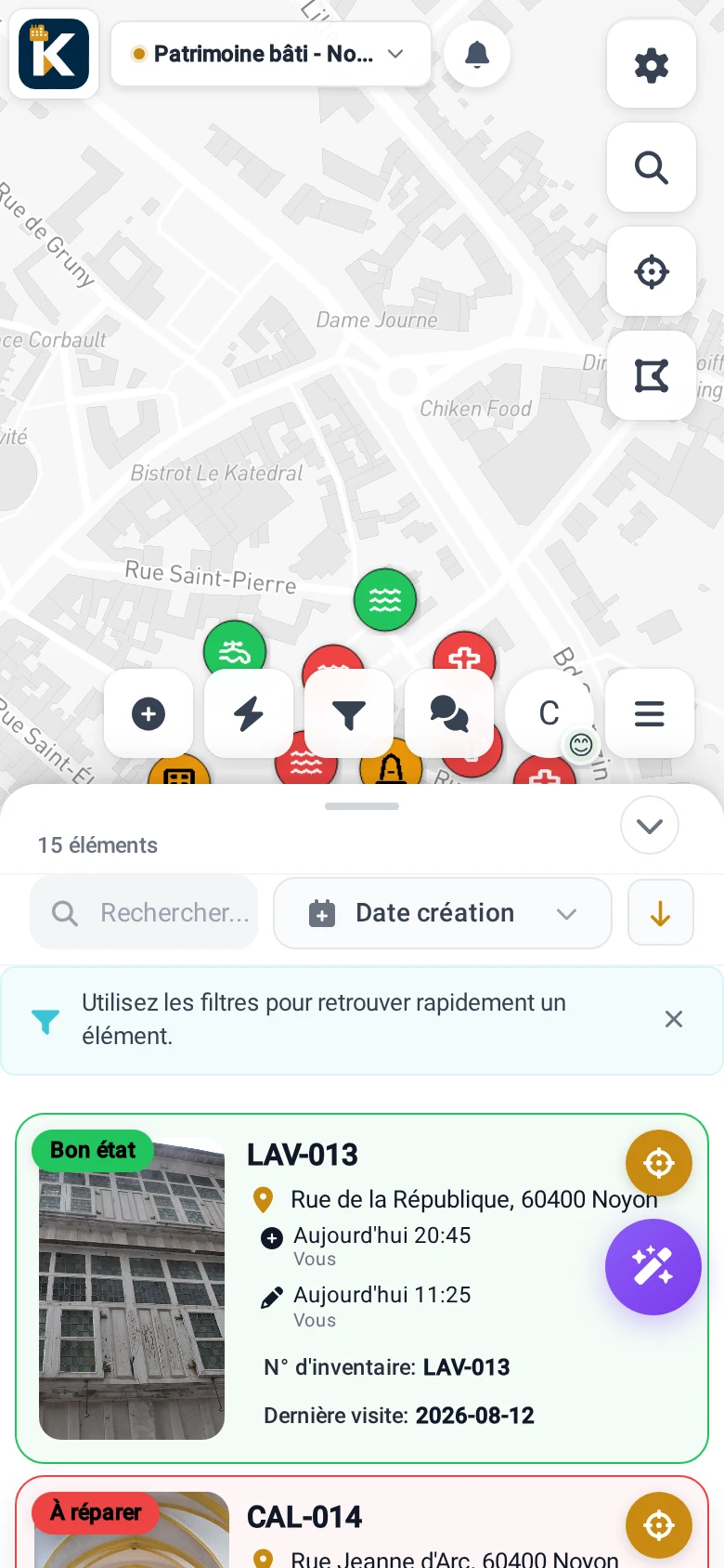 Buildings tracking by status in KARTES